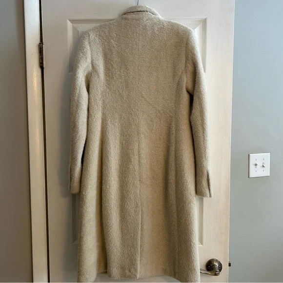 LOFT Cream Herringbone Faux Fur Midi one button coat size XS - Picture 7 of 10
